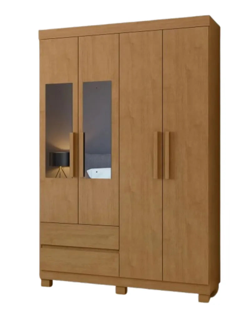GUARDA-ROUPA LOPAS ZEUS 4 PORTAS COM ESPELHO E PÉS