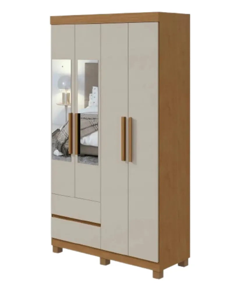 GUARDA-ROUPA LOPAS ZEUS 4 PORTAS COM ESPELHO E PÉS